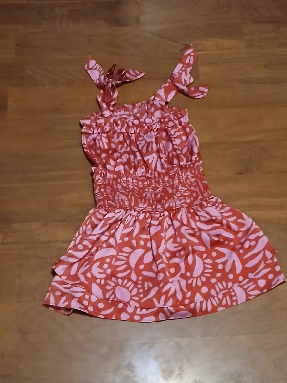 Girls Sleeveless Tie-Shoulder Floral Summerdress - Coral Pink